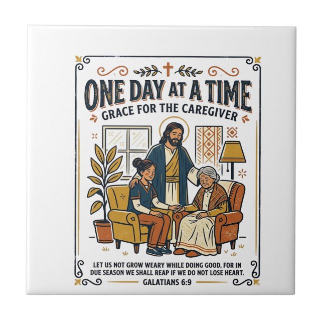 Jesus Caregiving Aging Parents Graphic Tee Christi Ceramic Tile (Front)