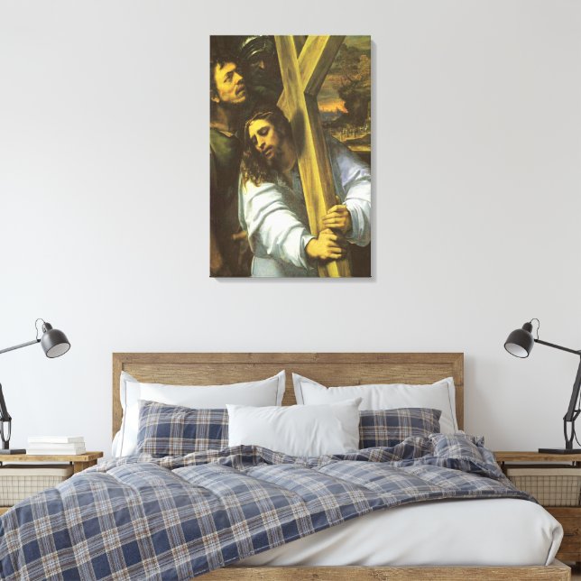 Jesus carries cross Wrapped Canvas (Insitu(Bedroom))