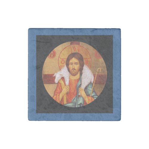 Jesus Carrying a Lost Lamb icon Stone Magnet