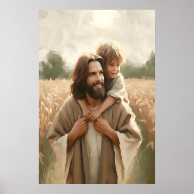 Jesus Carrying Child Jesus and Baby Painting Chris Poster (Front)