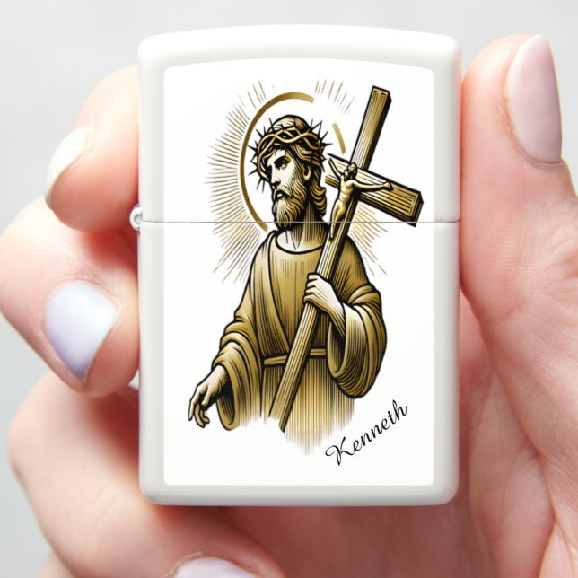 Jesus Carrying Gold Cross with Grace Zippo Lighter (In Hand)