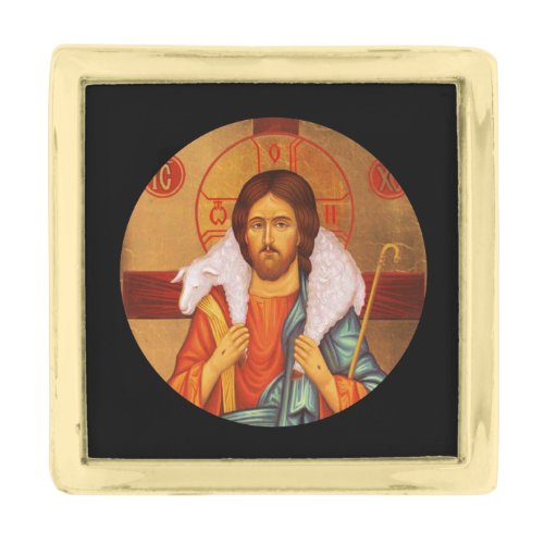 Jesus Carrying Lost Lamb on Shoulders Gold Finish Lapel Pin