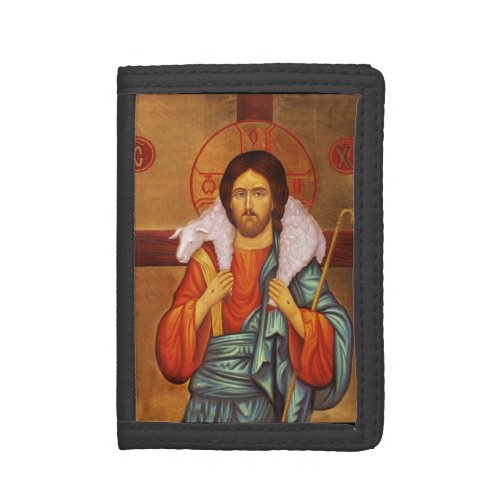 Jesus Carrying Lost Lamb on Shoulders Tri_fold Wallet