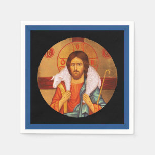 Jesus Carrying Lost Sheep Icon Paper Napkins