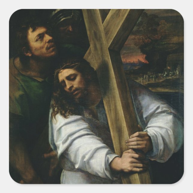Jesus Carrying the Cross, c.1535 (oil on panel) Square Sticker (Front)