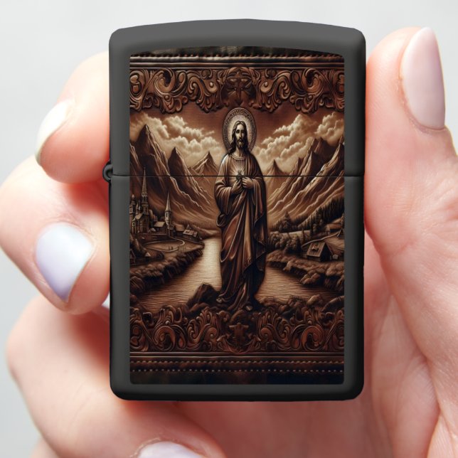 Jesus Carved In Mountains Zippo Lighter (In Hand)