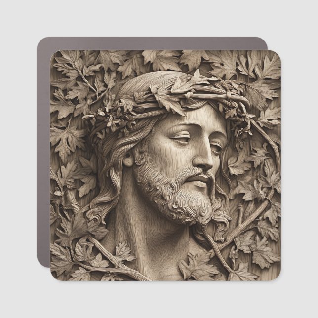 Jesus Carving Car Magnet (Front)