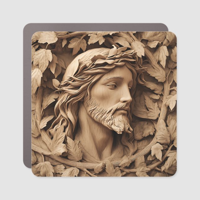 Jesus Carving Car Magnet (Front)