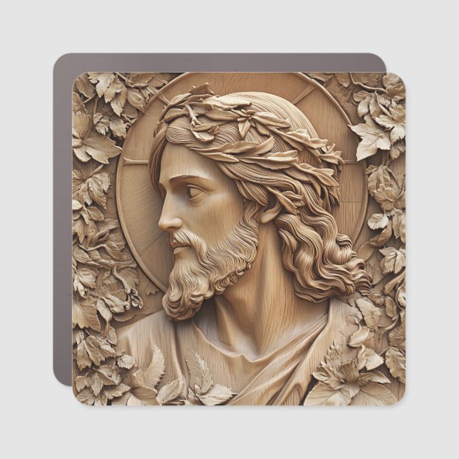 Jesus Carving Car Magnet (Front)
