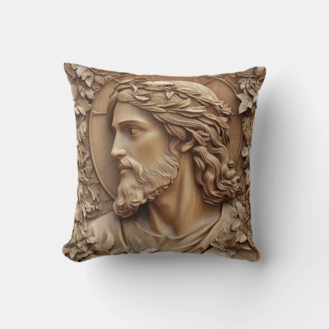 Jesus Carving Throw Pillow (Front)