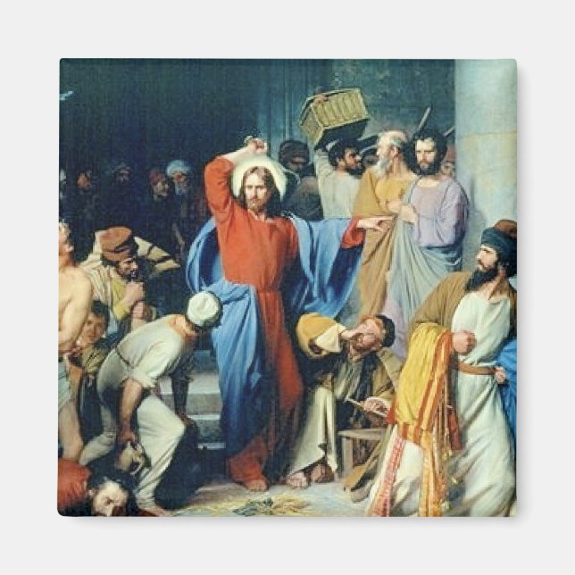 Jesus Casting Out Money Changers Magnet (Front)