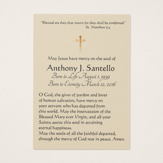 Jesus Catholic Funeral Sympathy Prayer Holy Card (Back)