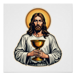 Jesus Chalice Crest Vintage Engraving Shirt 2 Poster