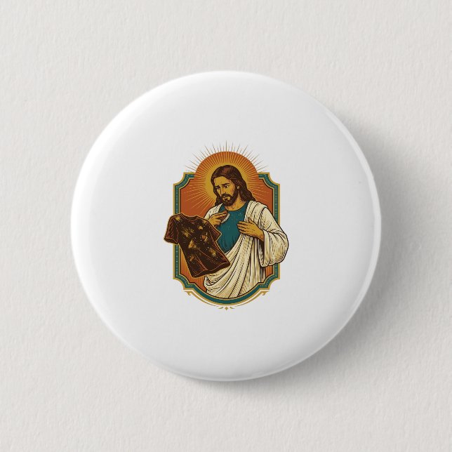 Jesus Chalk Covered Black Gym Clothes Mess Workout Button (Front)
