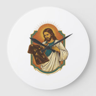 Jesus Chalk Covered Black Gym Clothes Mess Workout Large Clock