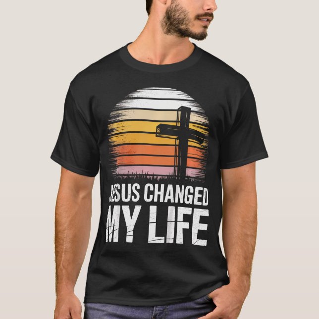 Jesus Changed My Life Retro Cross T-Shirt (Front)