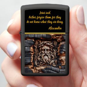 Jesus Charred Layers of Wood Art Zippo Lighter