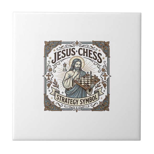 Jesus Chess Strategy Symbol Jesus Chess Strategy C Ceramic Tile (Front)