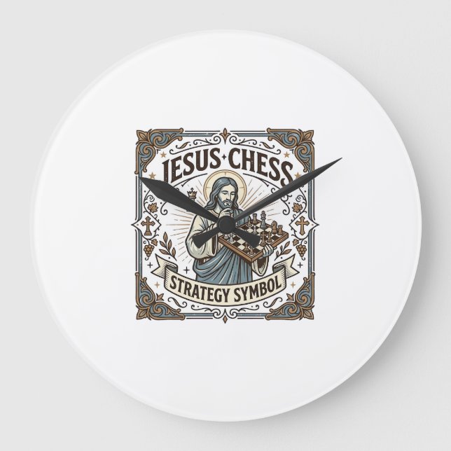 Jesus Chess Strategy Symbol Jesus Chess Strategy C Large Clock (Front)