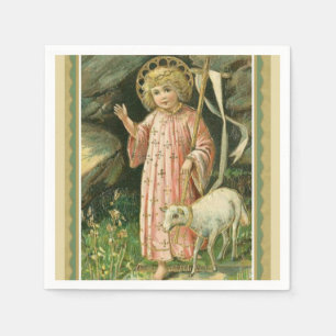 Jesus Child Cross Lamb Easter King Napkins