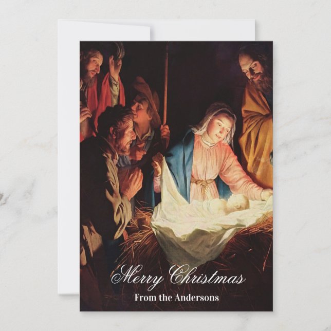 Jesus child with Mary & Joseph Merry Christmas Holiday Card (Front)