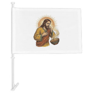 Jesus Choking Dry Tortilla Chip Crumb Food Humor_1 Car Flag