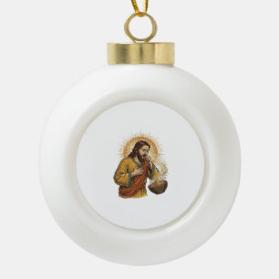 Jesus Choking Dry Tortilla Chip Crumb Food Humor_1 Ceramic Ball Christmas Ornament