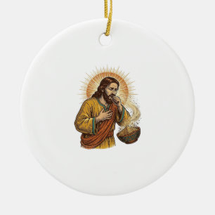 Jesus Choking Dry Tortilla Chip Crumb Food Humor_1 Ceramic Ornament