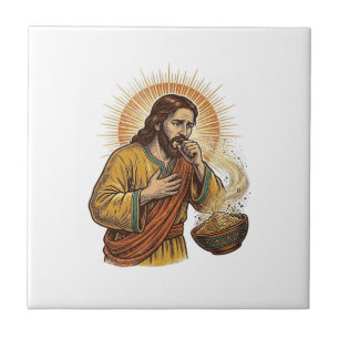 Jesus Choking Dry Tortilla Chip Crumb Food Humor_1 Ceramic Tile