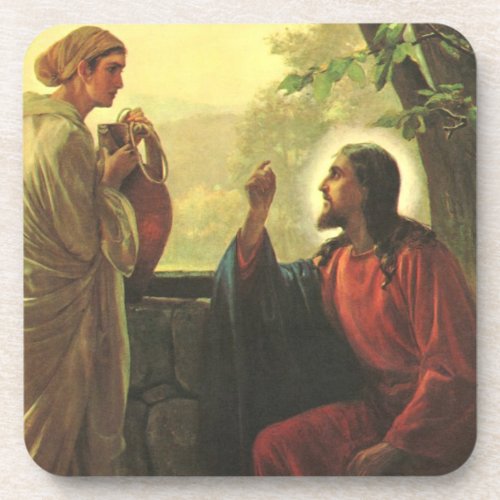 Jesus Christ and the Good Samaritan at the Well Beverage Coaster