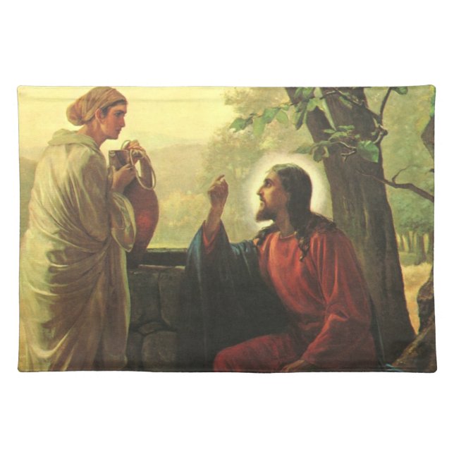Jesus Christ and the Good Samaritan at the Well Cloth Placemat (Front)
