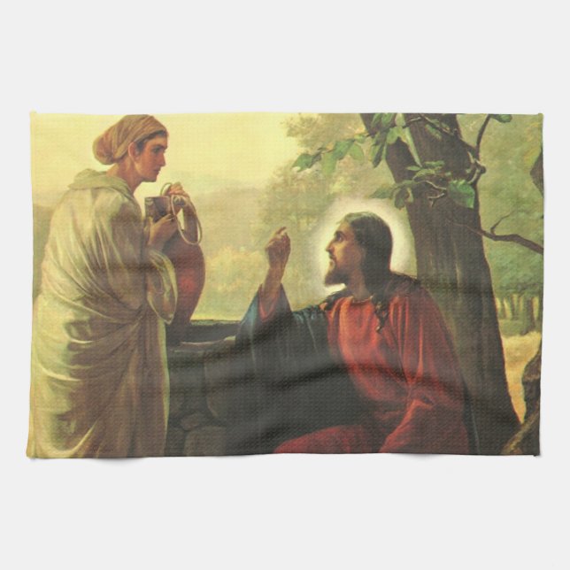 Jesus Christ and the Good Samaritan at the Well Kitchen Towel (Horizontal)