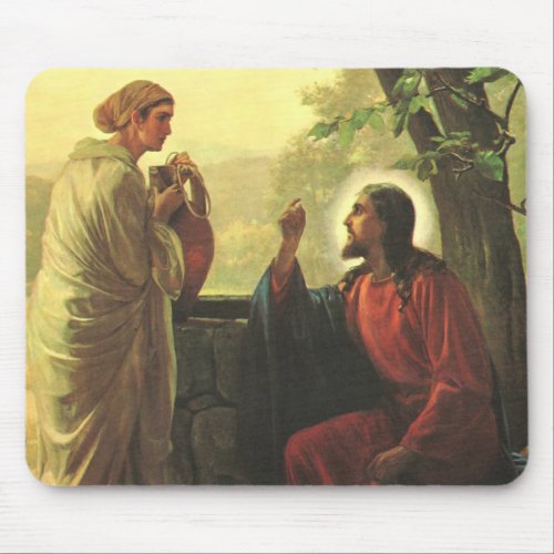 Jesus Christ and the Good Samaritan at the Well Mouse Pad