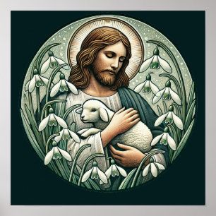 Jesus Christ and the Lamb Easter Sunday            Poster
