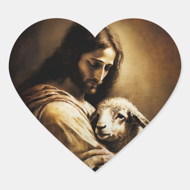 Jesus Christ as the lamb of God  Heart Sticker (Front)