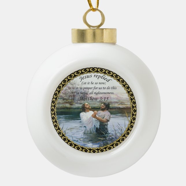 Jesus Christ Baptism image two Ceramic Ball Christmas Ornament (Front)