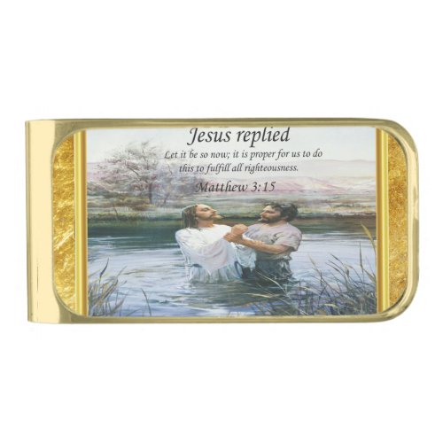 Jesus Christ Baptism image two Gold Finish Money Clip