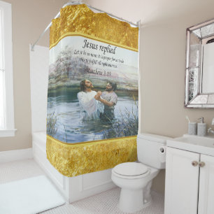 Jesus Christ Baptism image two Shower Curtain