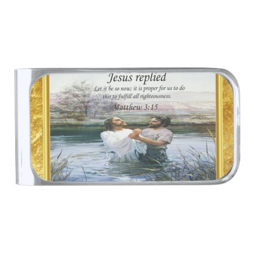 Jesus Christ Baptism image two Silver Finish Money Clip