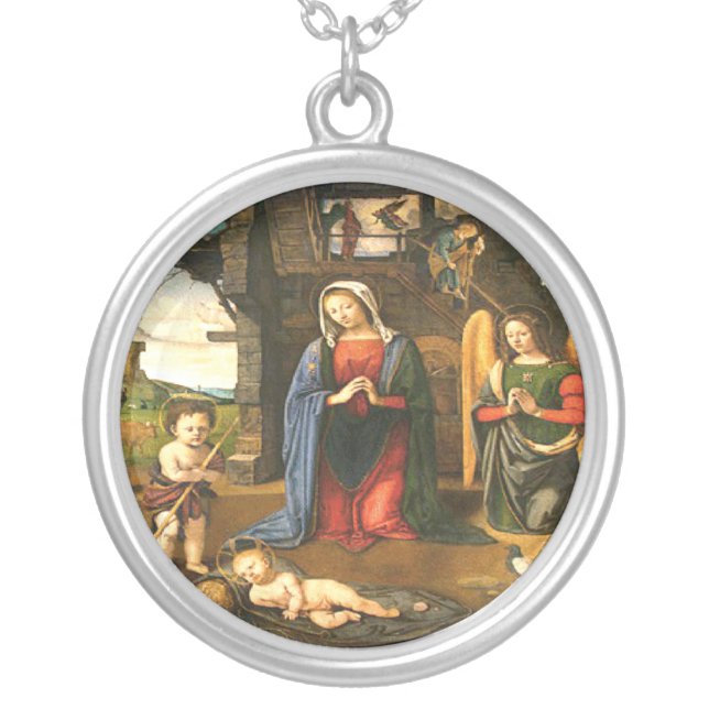 Jesus Christ Birth Silver Plated Necklace (Front)