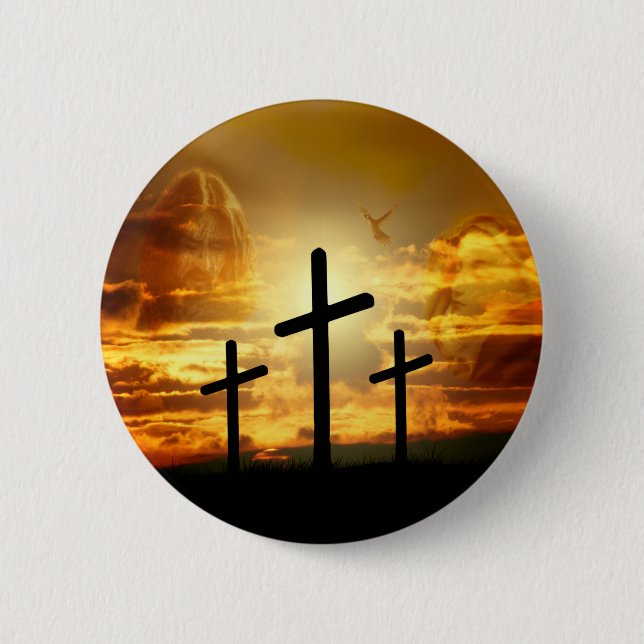 Jesus Christ Blessed Virgin Mary Dove Calvery Pinback Button (Front)