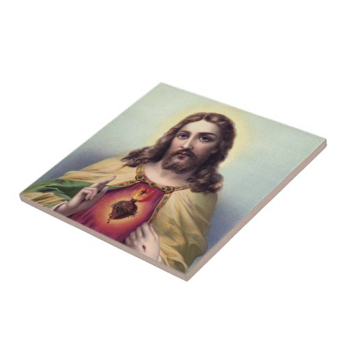 Jesus Christ Blessing Sacred Heart of Jesus Ceramic Tile