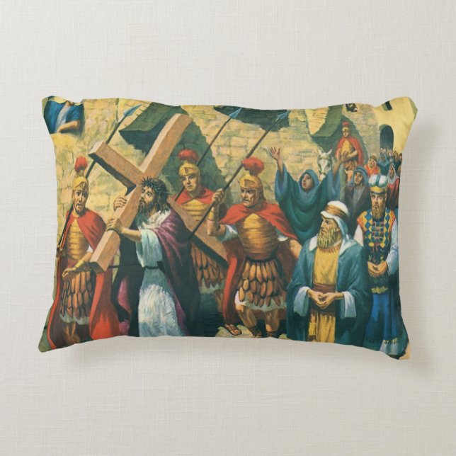 Jesus Christ Carrying the Cross to his Crucifixion Accent Pillow (Back)