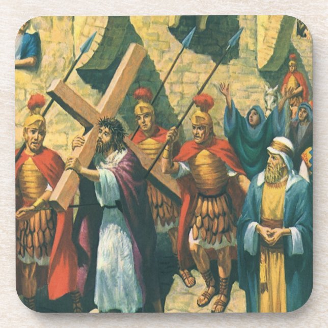 Jesus Christ Carrying the Cross to his Crucifixion Beverage Coaster (Front)
