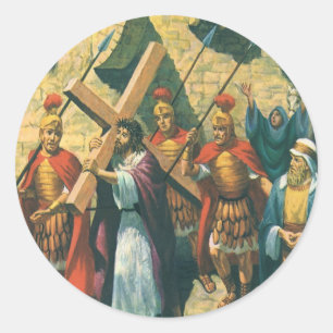 Jesus Christ Carrying the Cross to his Crucifixion Classic Round Sticker