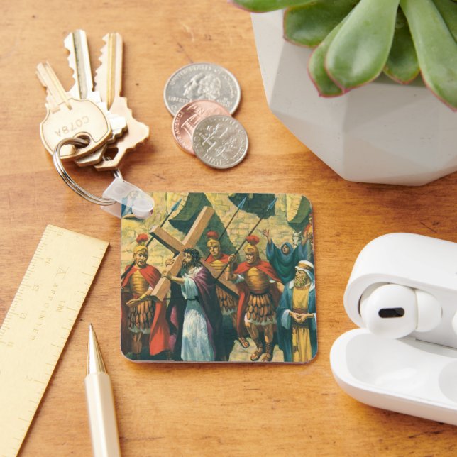 Jesus Christ Carrying the Cross to his Crucifixion Keychain (Desk)