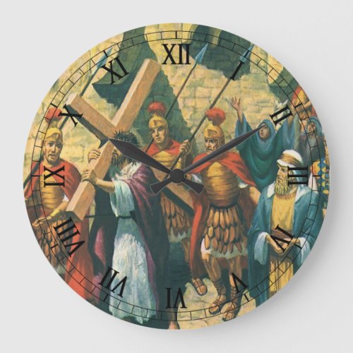 Jesus Christ Carrying the Cross to his Crucifixion Large Clock