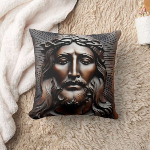 Jesus Christ Carved Relief With Radiant Background Throw Pillow