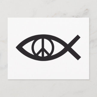 Jesus Christ, Christian fish symbol, peace sign Postcard
