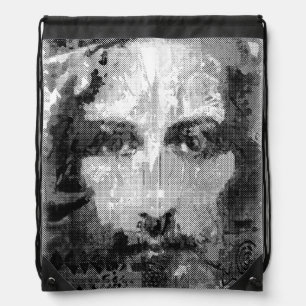 Jesus Christ Collage halftone black + your ideas Drawstring Bag